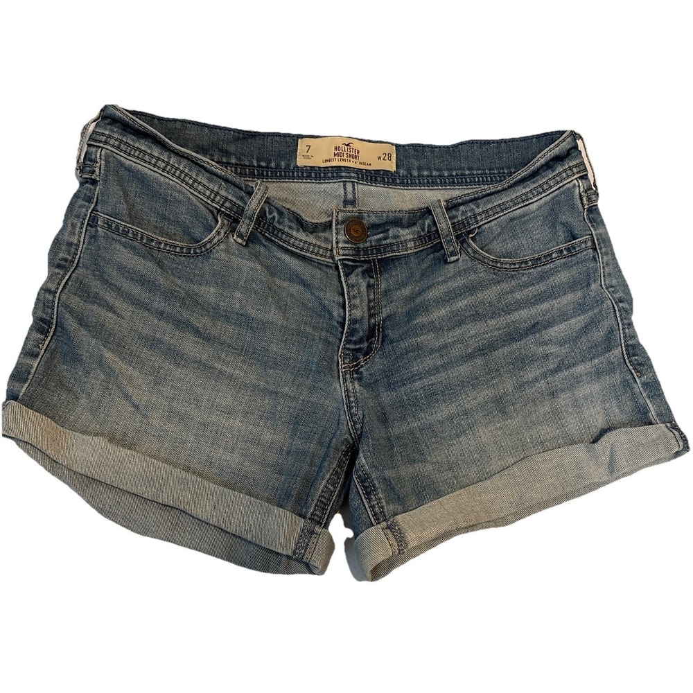 Hollister Low Rise Midi Denim Jean Short Longest Length 4" Inseam Size 7/28